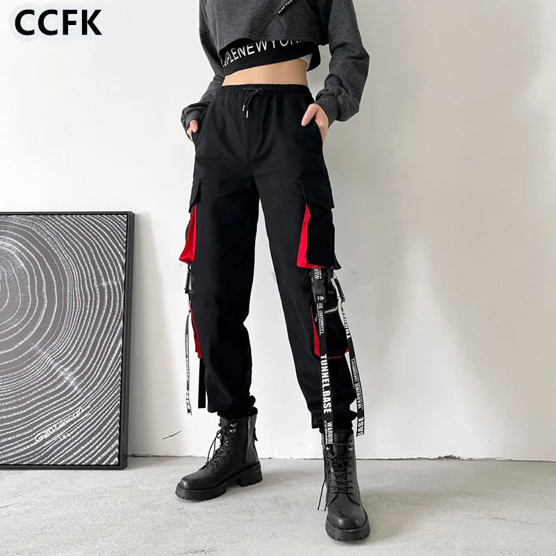 Emo Cargo Pants Women Aesthetic Harem Pants Punk Pockets Joggers Harajuku Femme Hiphop Trousers Techwear Y2k Egirl Clothes 2023