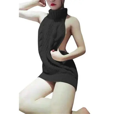 Sexy Women's Sweater Fashion Backless Sleeveless Turtleneck Pullover Knit Sweater Virgin Killer Cosplay Dress Female Jumper