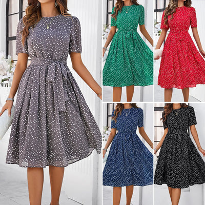 Women's Summer Dress Solid Color Dot Lady's Dress Lace Up Women's Beach Dress Women's Summer Clothing Lady's Party Dresses