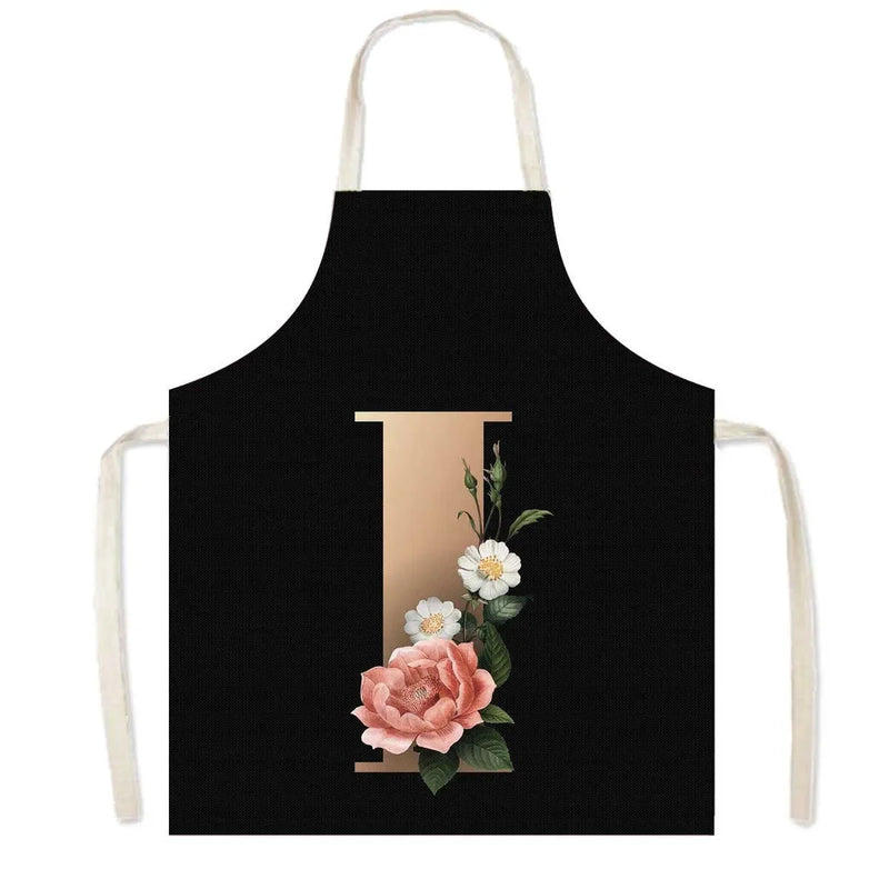 26 Initials Flower Print Kitchen Apron A-Z Letter Women Cooking Aprons BBQ Chef Waiter Home Baking Cleaning Tool Pinafore