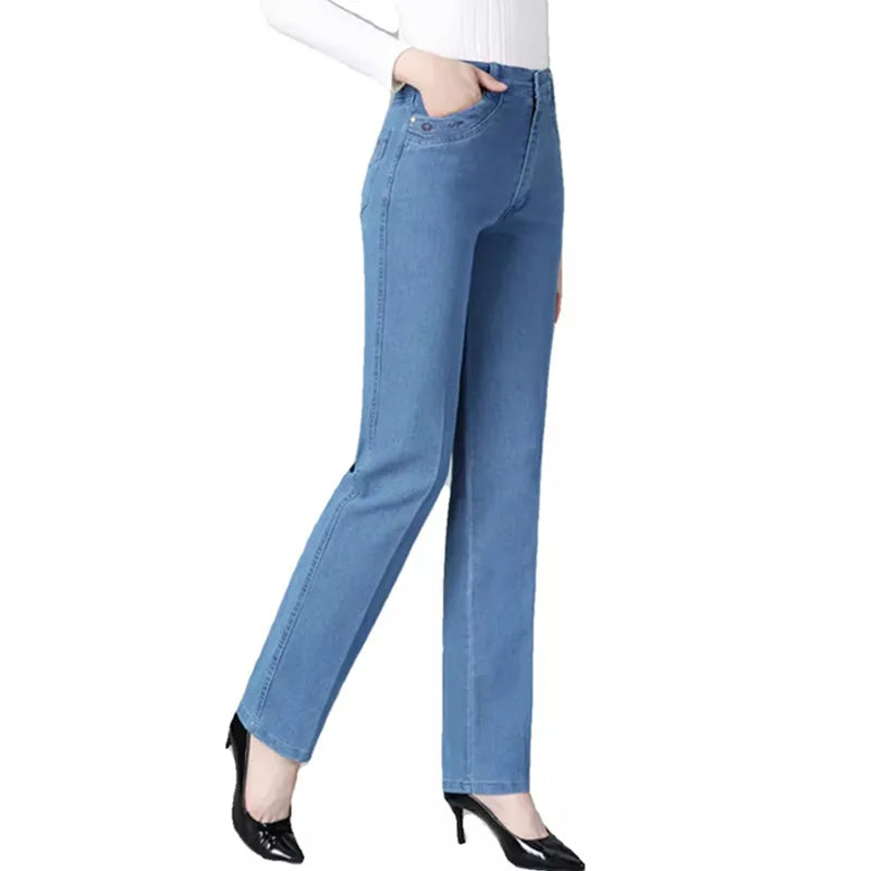 High waisted Elastic Embroidery Jeans 38 For women&