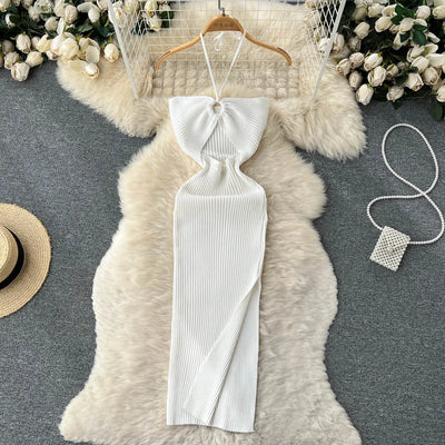 YuooMuoo Chic Fashion Sexy Package Hips Split Knitted Summer Dress 2025 Women Slim Elastic Bodycon Party Dress Streetwear Outfit