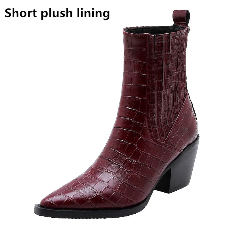 Motorcycle Western Cowboy Boots Women Lace Up Short Cossacks High Heels Pointed Toe Cowgirl Booties Belt Buckle Ankle Botas Punk