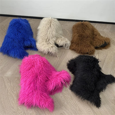 New Fashion Mongolia Fur Woman Snow Boots Fluffy Knee-High Boot Winter Women Fashion Snow Boot Warm Cotton Shoes