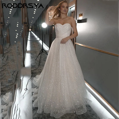 RODDRSYA Свадебное платье  Sparkle Tulle Princess Wedding Dresses Romantic Strapless A-line Bridal Party Illusion Lace Up Back