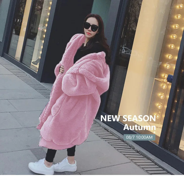 Oversized Winter Faux Fur Coat Women Parka Long Warm Faux Fur Jacket Coats Hoodies Loose Winter Coat Outwear Casaco Feminino