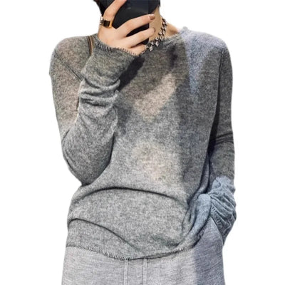 2024 spring autumn round neck fringe cashmere sweater women's loose Korean sweater fashion woolen base shirt