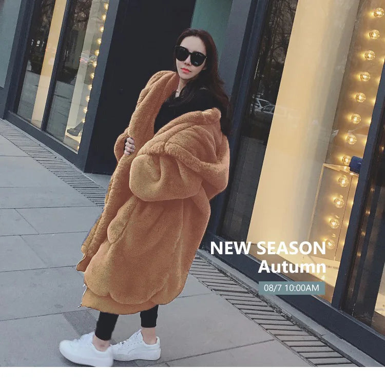 Oversized Winter Faux Fur Coat Women Parka Long Warm Faux Fur Jacket Coats Hoodies Loose Winter Coat Outwear Casaco Feminino