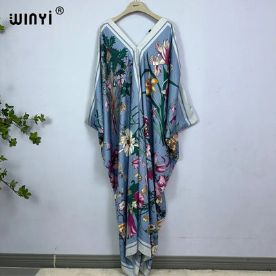 2023 Print Caftans for Women NEW fashion Beachwear WINYI Maxi robes beach V-neck Bohemian long dress Middle East Casual kaftan