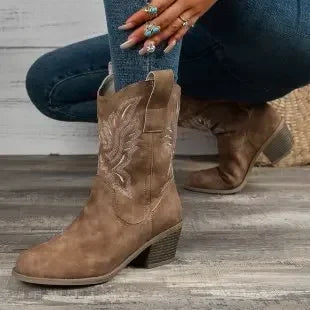 Classic Western Boots for Woman 2024 Cow Suede Pointed Toe Wedges Heel Ankle Boots Simple Comfortable Cowboy Boots Female