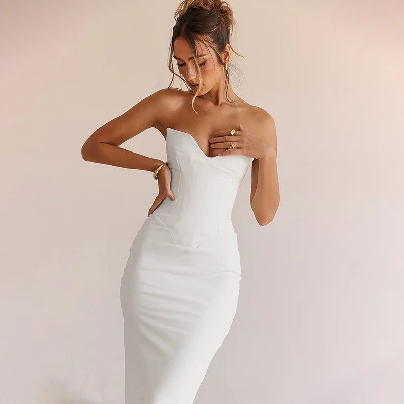 WannaThis Corsets Tube Sleeveless Midi Dress Prom New In Backless Bodycon Sexy Elegant Cheap Street Evening Formal Dresses 2023