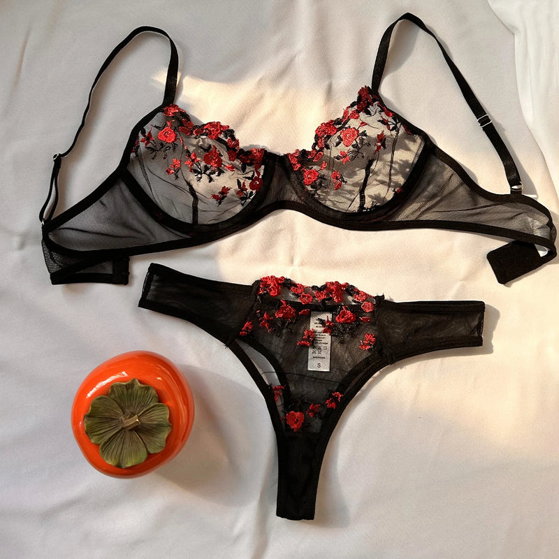 Sexy Set Womens Underwear Exotic Emotional Bra Set Embroidered Print Brassiere Lingerie Set Women&