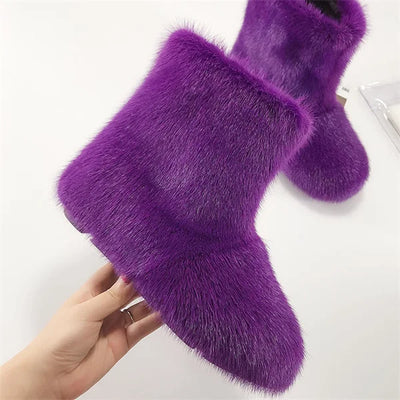 Women's Winter Snow Boots Outdoor Luxury Furry Non-Slip Women Winter Shoes Woman Mink Fur Warm Platfrom Shoes New Fashion Bottes