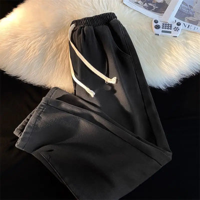 Retro Korean Jeans Men and Women Fall and Winter Models Padded and Thickened Loose Straight Wide-leg Casual Pants