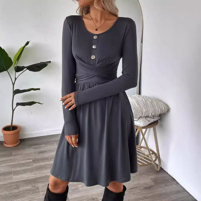 Women Versatile Commuting Style Dress Simple Design Fashionable High Waist Midi Skirt