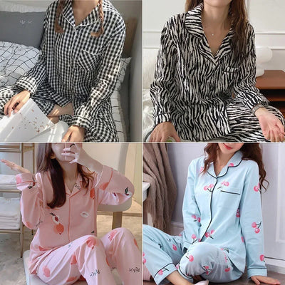 Women's Pajamas Set V-Neck Button down Top and Trousers Sleepwear Homewear Casual Nightwear Loungewear Autumn Winter Two-Piece