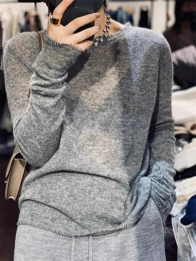 2024 spring autumn round neck fringe cashmere sweater women's loose Korean sweater fashion woolen base shirt