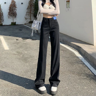 Summer Lyocell Jeans Women Blue Black High Waisted  Straight Wide Leg Denim Y2k Pants Streetwear Loose Casual Female Clothing