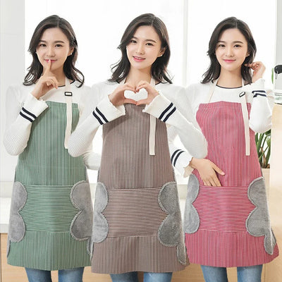 Kitchen Apron Unisex Cotton Hand Wipe Men's Household Kitchen Apron Large Pocket Waterproof and Oil-proof Female Baking Clothing