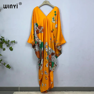 2023 Print Caftans for Women NEW fashion Beachwear WINYI Maxi robes beach V-neck Bohemian long dress Middle East Casual kaftan