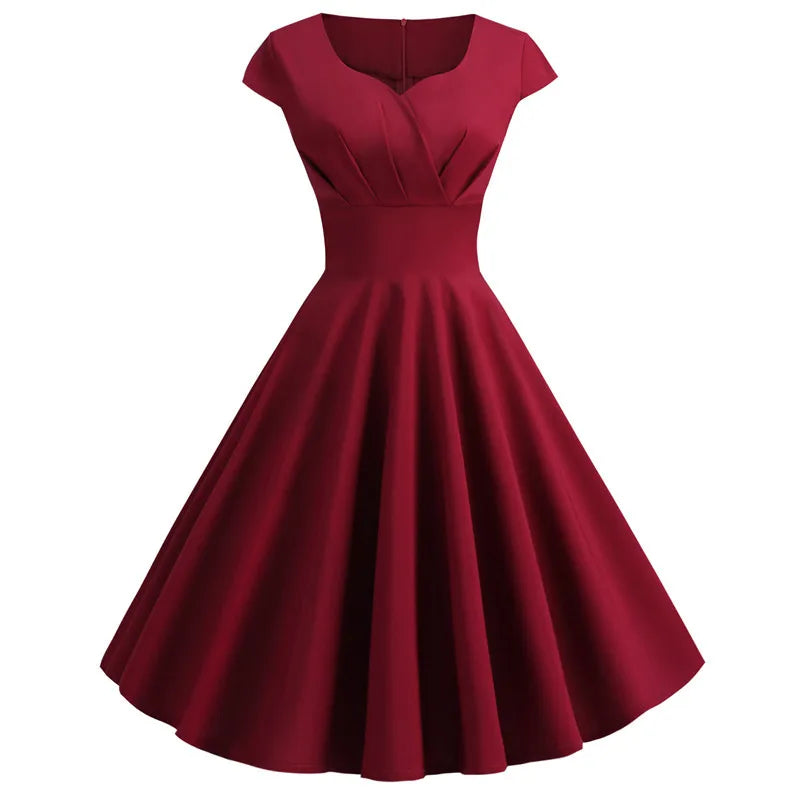 Pink Summer Dress Women V Neck Big Swing Vintage Dress Robe Femme Elegant Retro pin up Party Office Midi Dresses 2024 New