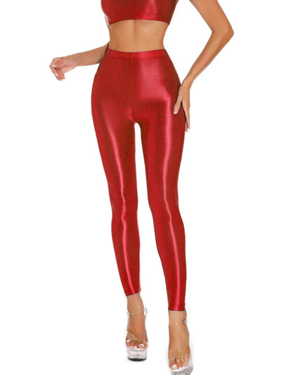 Sexy Shiny Pencil Pants Elastic Oil Glossy Tight Smooth Sheer See Through Leggings Dance Tights Candy Color Leotard