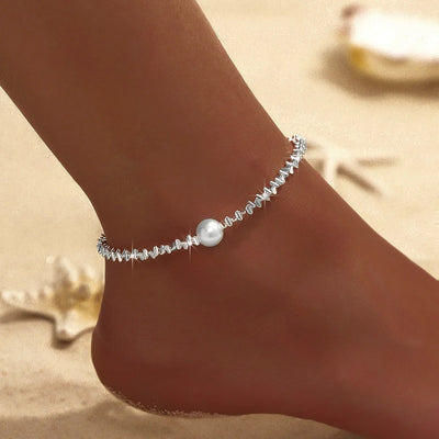 LATS Shiny Sparkling Simple Anklet for Women Gold Silver Color Elegant Jewelry Female Beach Ankle Bracelet on Foot Party Gift