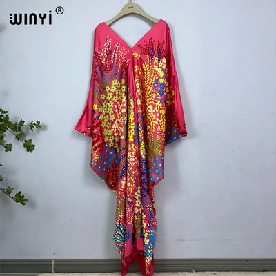 2023 Print Caftans for Women NEW fashion Beachwear WINYI Maxi robes beach V-neck Bohemian long dress Middle East Casual kaftan