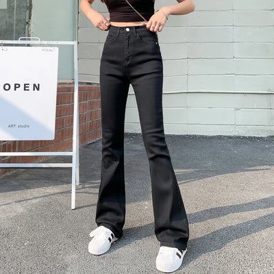 Flared Jeans Woman High Waist Wide Leg Pants New Leisure Fashion Stretch Elasticity Washde Denim Trousers For Female Plus Size