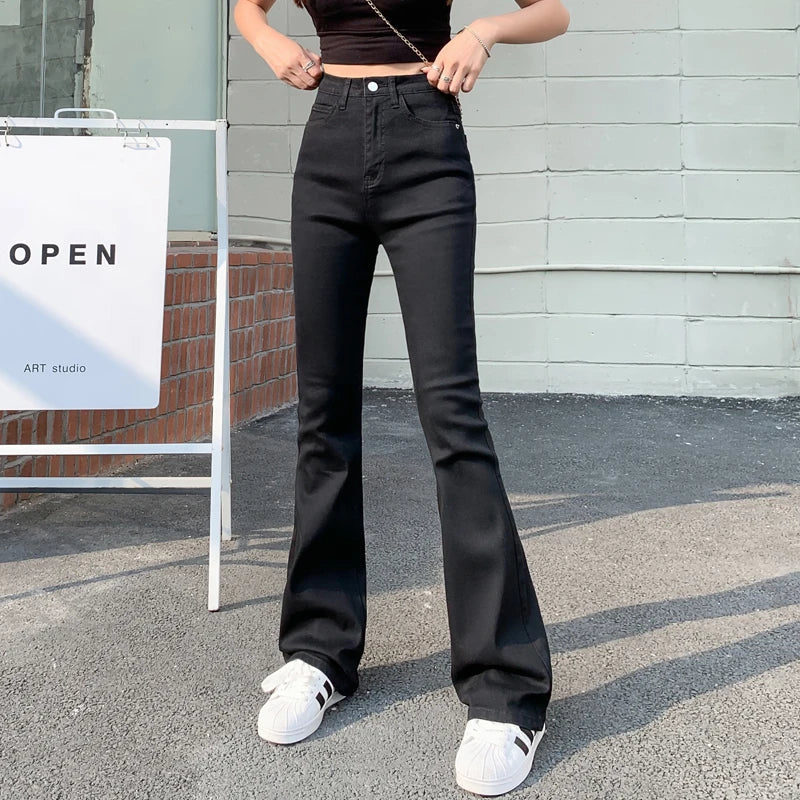 Flared Jeans Woman High Waist Wide Leg Pants New Leisure Fashion Stretch Elasticity Washde Denim Trousers For Female Plus Size