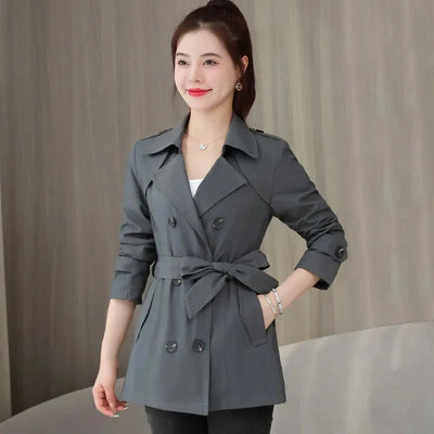 Women's Jacket 2024 New Spring Long Sleeves Stand Collar Casual Windbreaker Female Double-breasted With Belt Outerwear