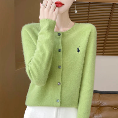 2024 Autumn/Winter Women's New Fashion Cashmere Embroidered Cardigan Women's O-neck Fashion Embroidered 100% Australian Wool