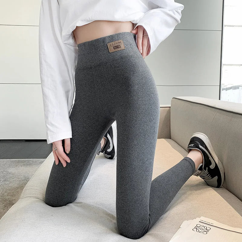 Grey Cotton Bottom Pants Women High Waist Tight Printing Slim Outer Wear Large Size Autumn Pants Soft