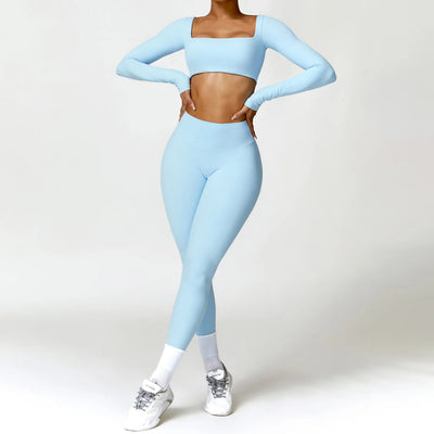 Women Tracksuit Yoga Set 2PCS Sportswear Workout Clothes Athletic Wear Gym Legging Fitness Bra Crop Top Long Sleeve Sports Suits