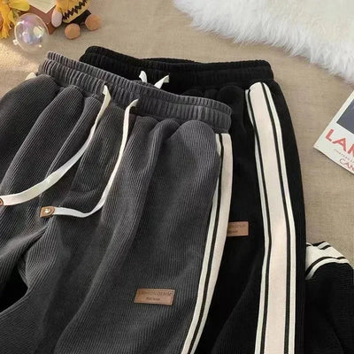 2024 Corduroy Striped Sweatpants Women Streetwear Thick Wide Leg Pants Y2K Harajuku High Waist Joggers Korean Baggy Trousers