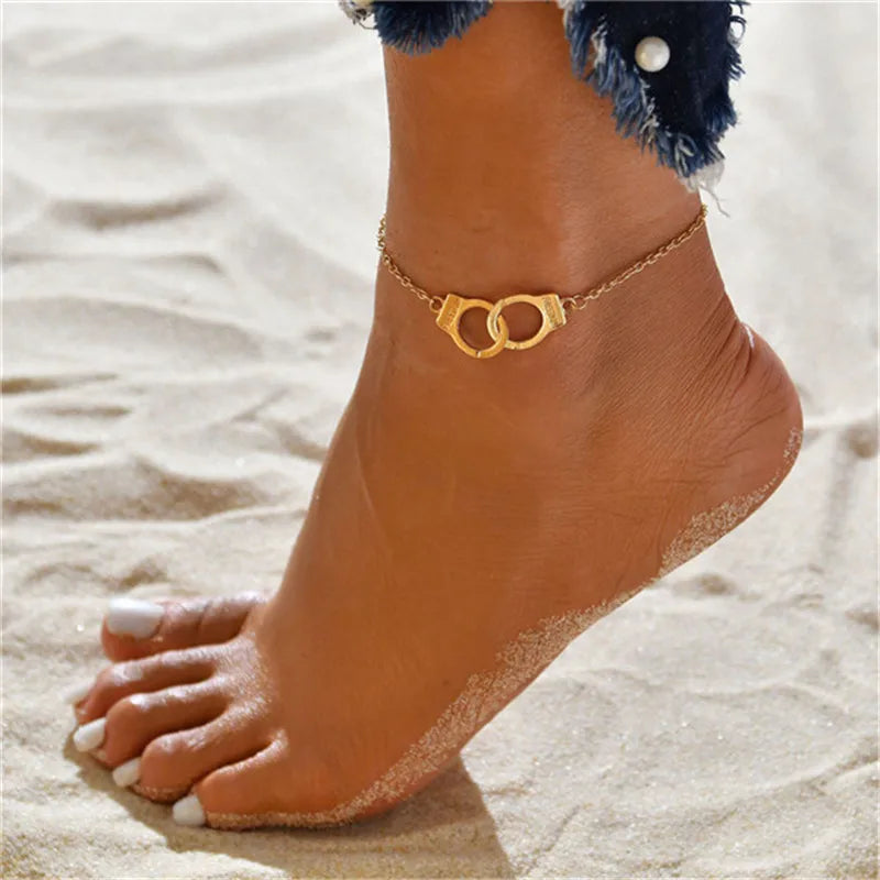 Gold Silver Color Chain Multilayer Anklets Women Beads Anklet Leg Chain Ankle Bracelets Beach Foot Jewelry Accessories