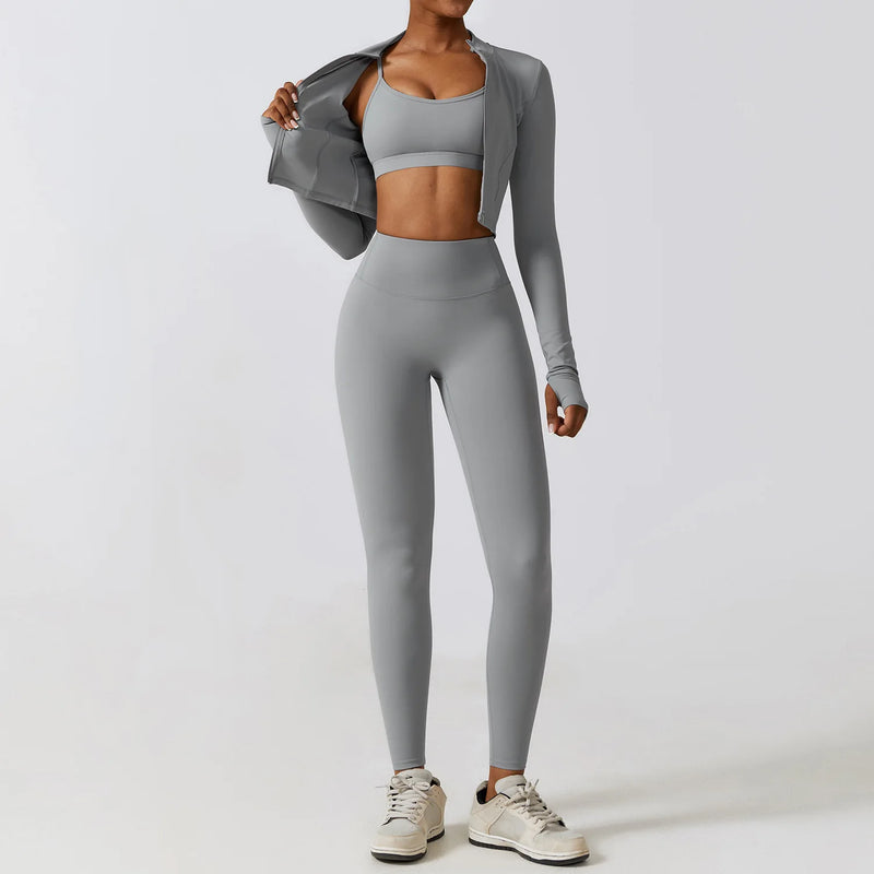 Women 2/3pcs Workout Outfits Yoga Sets Sportswear Gym Workout Clothing Tracksuit High Waist Leggings and Stretch Sports Bra