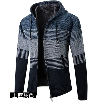 Autumn Winter Men's Hooded Sweater Jacket Warm Cashmere Casual Wool Zipper Slim Fleece Cardigan Men Coat Knitwear Sweater Men