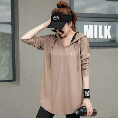 New yoga and fitness suit long sleeved sports running gym oversized women's clothing, belly covering, slimming and loose fitting