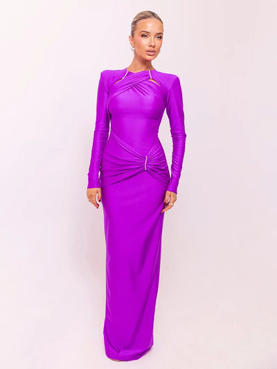 Mozision Hollow Out Long Sleeve Sexy Maxi Dress For Women Gown Fashion Solid Bodycon Ruched Club Evening Elegant Long Dress