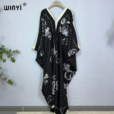 2023 Print Caftans for Women NEW fashion Beachwear WINYI Maxi robes beach V-neck Bohemian long dress Middle East Casual kaftan