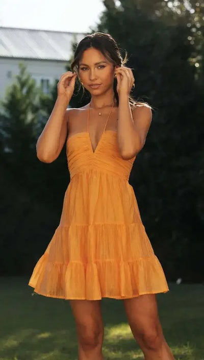 Women's New V-neck Brace Long Stitching Dress Elegant Sleeveless Sexy Ruffles Mini Dress Summer Solid Color