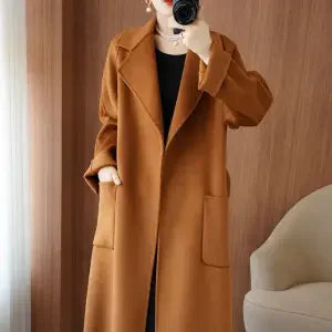 100% Pure Wool Double-Sided Cashmere Coat Women Winter New Mid-Length Loose Fashion Pockets Woolen Jacket Female Overcoat B551