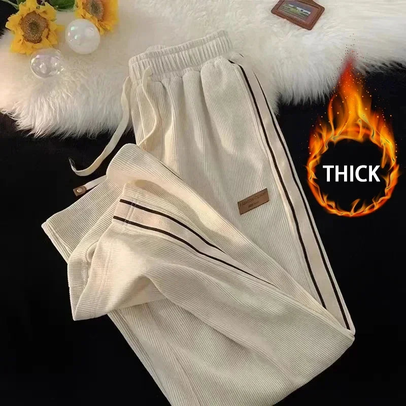 2024 Corduroy Striped Sweatpants Women Streetwear Thick Wide Leg Pants Y2K Harajuku High Waist Joggers Korean Baggy Trousers