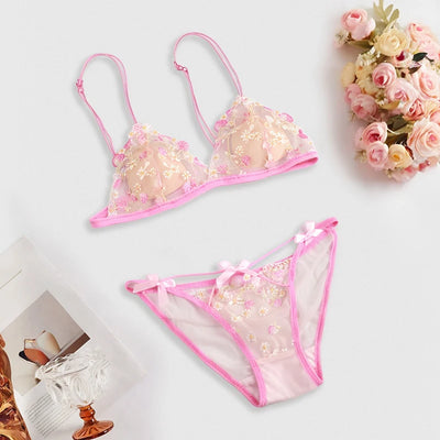 Women's Bra And Panties Sets Lace Sexy Bra Sets French Floral Embroidered Back Closure No Wire Women 2 Piece Bra Underwear Set