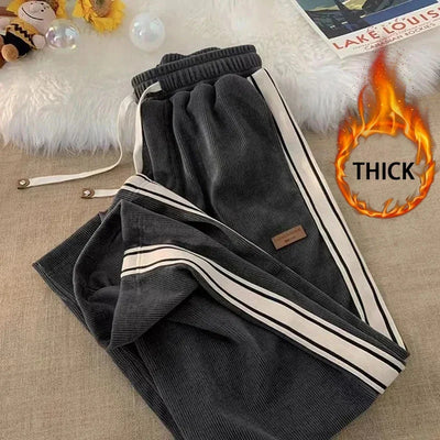 2024 Corduroy Striped Sweatpants Women Streetwear Thick Wide Leg Pants Y2K Harajuku High Waist Joggers Korean Baggy Trousers