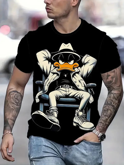 Funny Men's T Shirt Cartoon Duck Print Summer Casual Short Sleeve Pullover Fashion T-shirts Outdoor Male Overszied Clothing