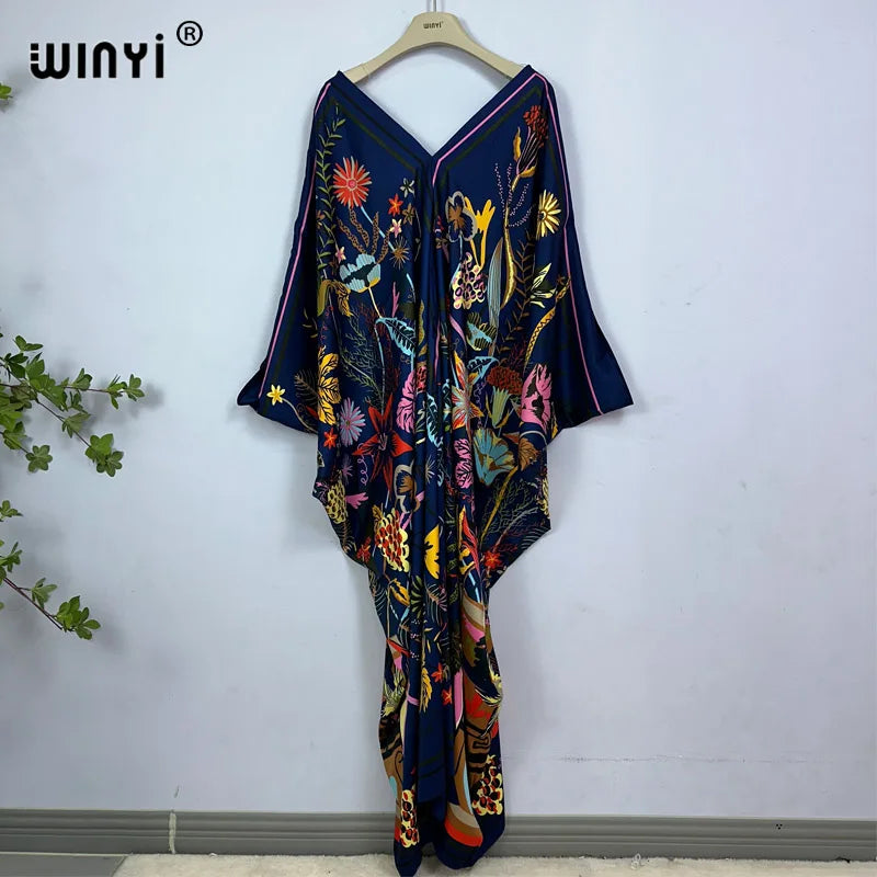 2023 Print Caftans for Women NEW fashion Beachwear WINYI Maxi robes beach V-neck Bohemian long dress Middle East Casual kaftan