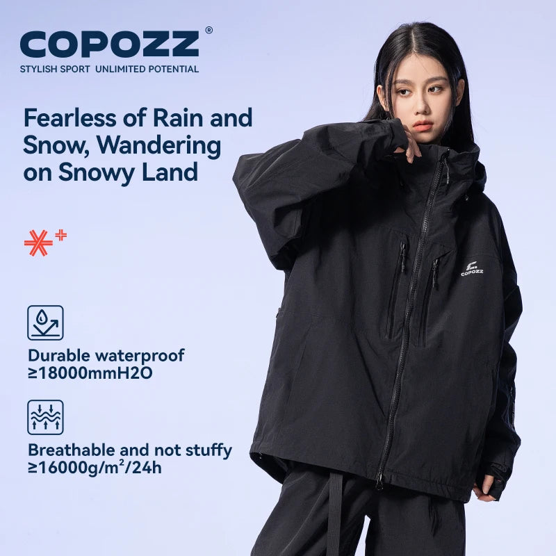 COPOZZ Thicken 3L Ski Jacket Men Women Windproof Waterproof Winter Ski Coat Ski Wear Solid Color Hooded Warm Snowboard Ski Suit