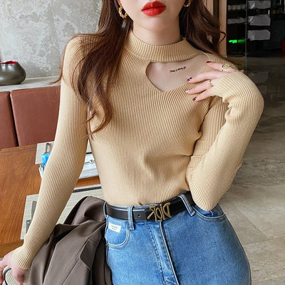 Hanging Neck Sweater Female Design Sense Niche Knitted Collarbone Base Shirt Sexy Top